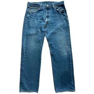 Levis 501 Jeans Mens 35x32 Blue Medium Wash Button Fly Straight Leg Denim Y2K